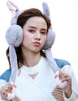 Sun Kea Ladies Foldable Warm Plush Earmuffs Funny Bunny Ear Muffs with Moving Ears Cute Windproof Ear Warmer Toys Gift