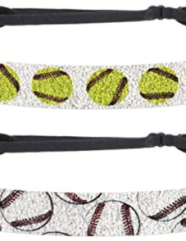 Hipsy Adjustable No Slip Baseball & Softball Hair Headbands for Women & Girls (Wide Sparkly Softball & Fast Pitch 2pk)