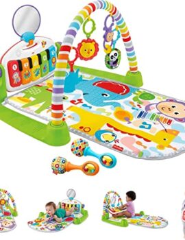 Fisher-Price Baby Playmat Deluxe Kick & Play Piano Gym & Maracas With Smart Stages Learning Content, 5 Linkable Toys & 2 Soft Rattles