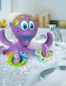 Nuby Floating Purple Octopus with 3 Hoopla Rings Interactive Bath Toy