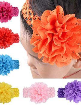 Ewanda store 16 Pcs Baby Girls Headbands Chiffon Flowers Hair Band with Crochet Ribbon Baby Hair Accessories for Newborn Toddler Infants Girls