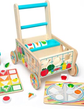 Melissa & Doug Wooden Shape Sorting Grocery Cart Push Toy and Puzzles – Pretend Play Grocery Toys, Sorting And Stacking Toys For Infants And Toddlers Ages 1+ – FSC-Certified Materials