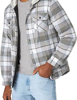 Men’s Long Sleeve Quilted Lined Flannel Shirt Jacket with Hood