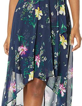 DKNY Women’s Flounce Fit and Flare with Button Sleeve