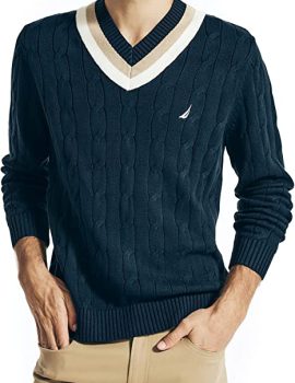 Men’s Cable-Knit V-Neck Sweater