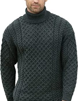 Aran Crafts Unisex Irish Cable Knitted Soft Roll Neck Sweater (100% Merino Wool)