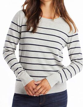 Nautica Women’s Year-Round Long Sleeve 100% Cotton Striped Crewneck Sweater